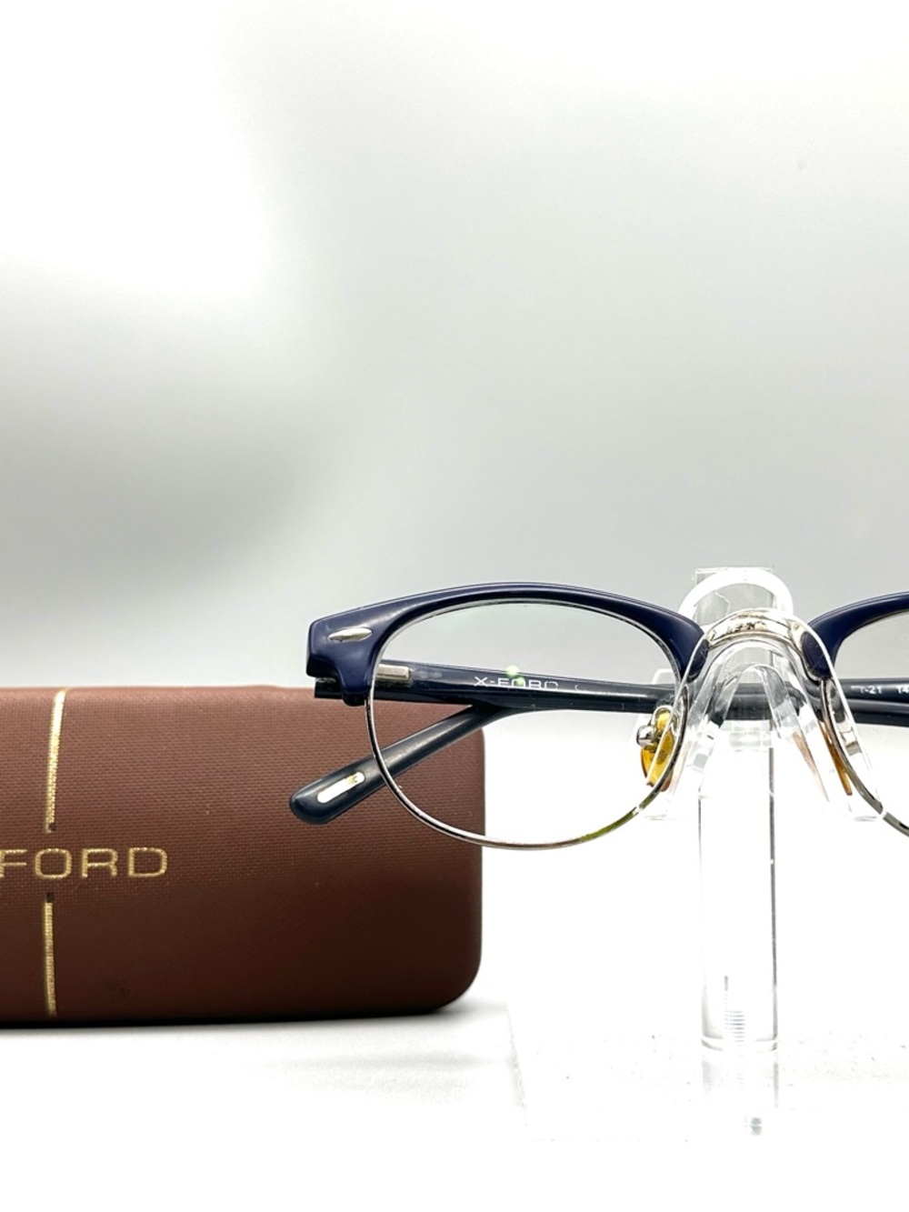 X-FORD Mens Navy Blue Silver Half Rim Eyeglasses Frames 51-21 142 COL.10 Case